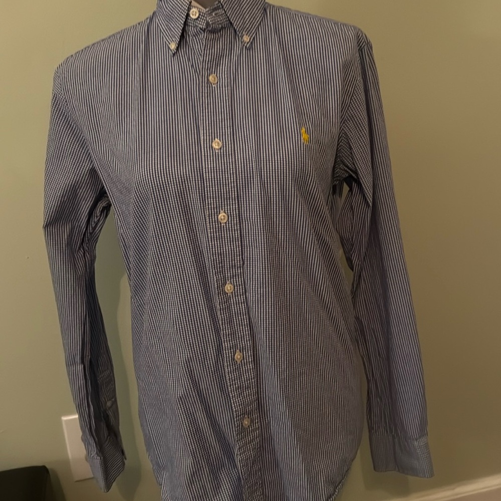 Ralph Lauren Men's S Blue White Gingham Check 100% Cotton Button Down Shirt